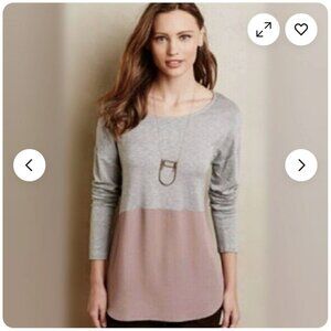 Anthropologie Meadow Rue Gray & Mauve Mixed Media Long Sleeve Tunic Blouse Top S